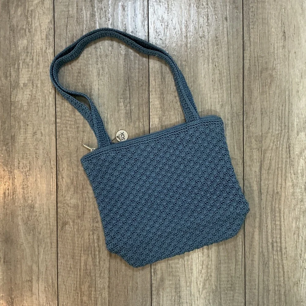 The Sak Elliott Lucca Blue‎ Crochet Knit Shoulder Bag Purse Zipper Closure